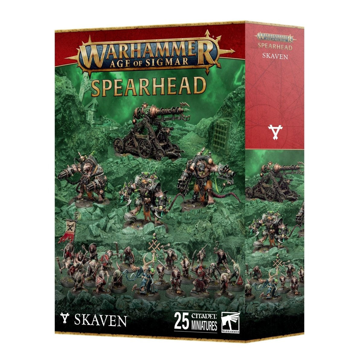 Games Workshop Age of Sigmar Spearhead: Skaven box front showing the 25-miniature Warpspark Clawpack