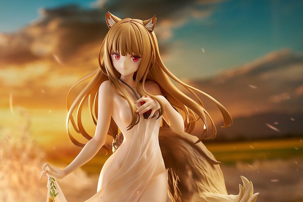 Holo feat. saitom figure against a golden wheat field at sunset, upper-body view