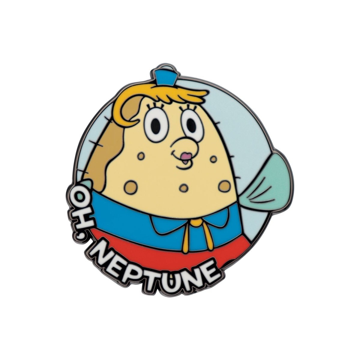 SpongeBob SquarePants mystery enamel pin of Mrs Puff with the quote Oh, Neptune