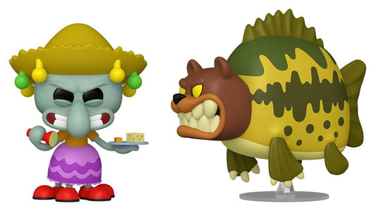 Funko POP! 2-pack Squidward in a straw hat and grass skirt beside the Sea Bear
