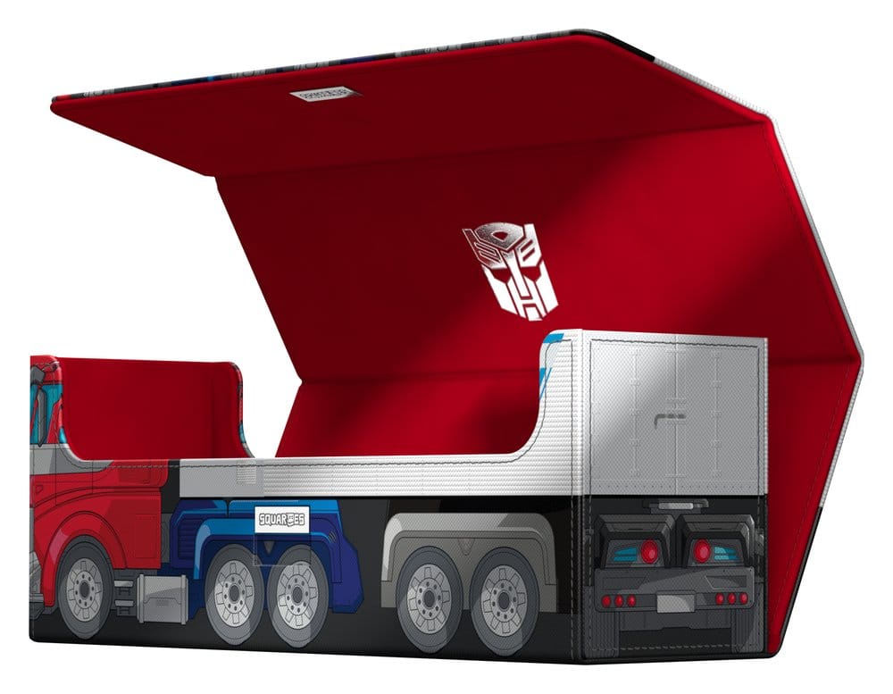 Squaroes Collectors Case 400 Transformers Optimus Prime truck, lid open showing red interior with Autobot logo