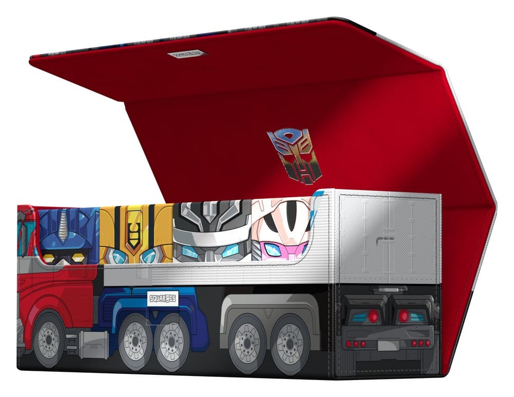 Squaroes Collectors Case 400 Transformers Optimus Prime truck, open holding Transformers Squaroes