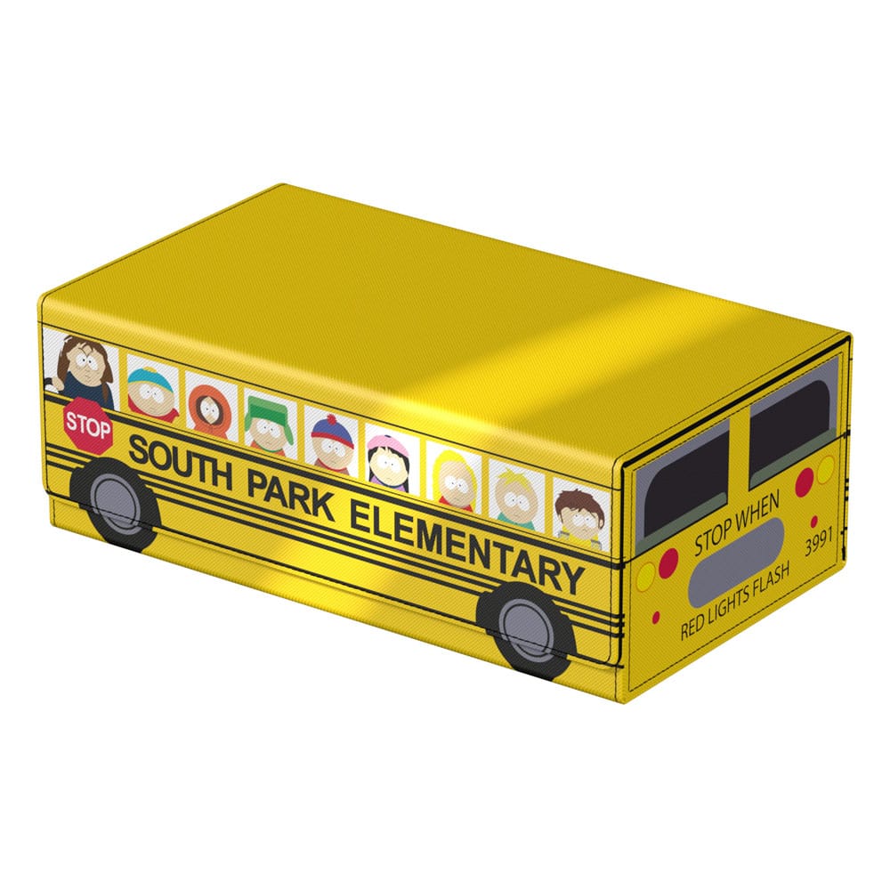 Squaroes Collectors Case 800 South Park school bus, closed, front view from the right
