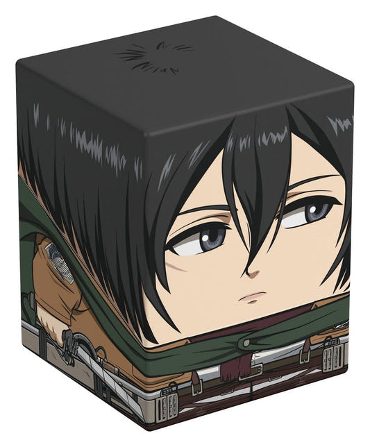 Squaroes Attack on Titan AOT003 Mikasa Ackermann deck box, front view from the left