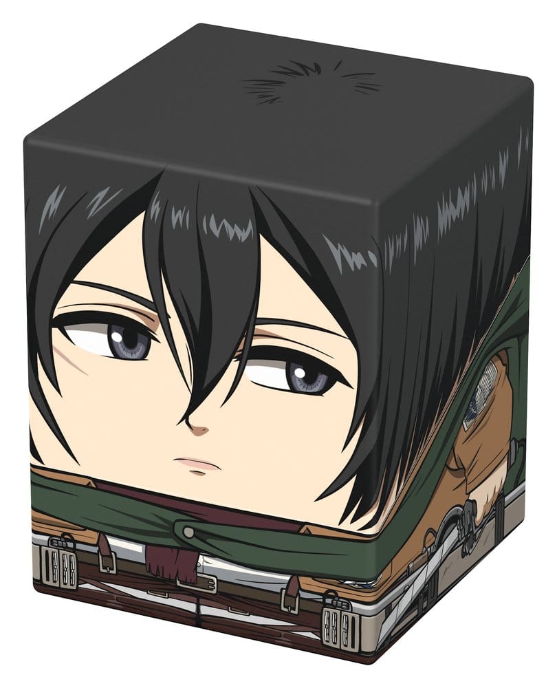 Squaroes Attack on Titan AOT003 Mikasa Ackermann deck box, front view from the right