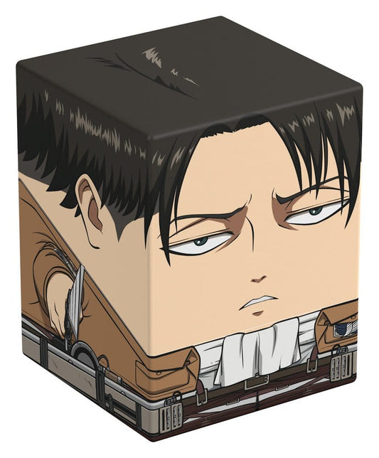 Squaroes Attack on Titan AOT004 Levi Ackermann deck box, front view from the left