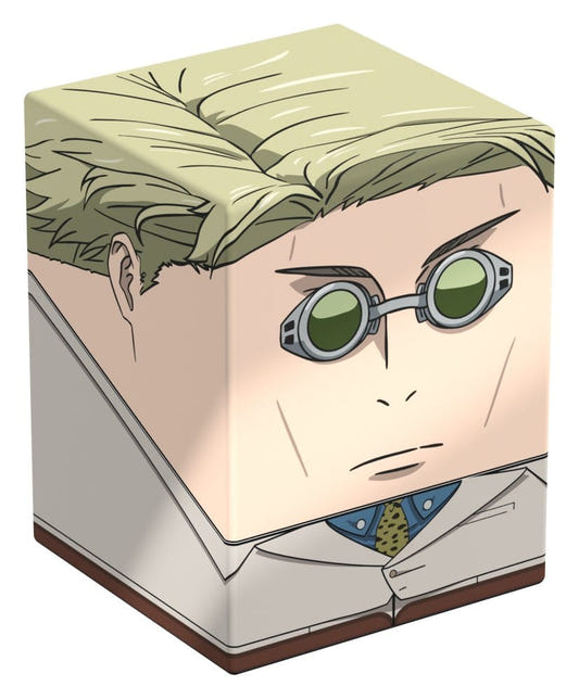 Squaroes Jujutsu Kaisen Kento Nanami deck box, blond hair and green goggles, front corner view angled left