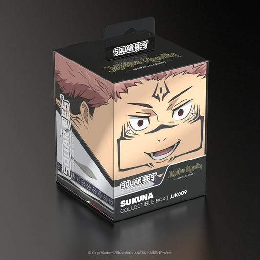Squaroes Jujutsu Kaisen Ryomen Sukuna deck box, face markings and white kimono collar, front corner view