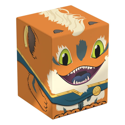 Squaroes Magic: The Gathering Loot deck box, orange furry face and big green eyes, front corner view angled left