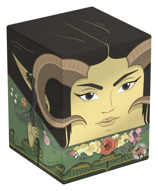 Squaroes Magic: The Gathering Maralen deck box, ram horns and floral green collar, front corner view angled left