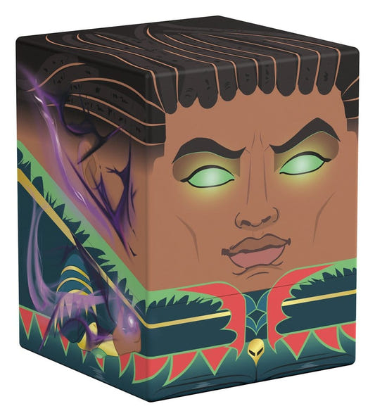Squaroes Magic: The Gathering Professor Dellian Fel deck box, glowing green eyes, front corner view angled left