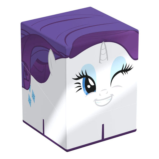 Squaroes My Little Pony Rarity deck box, white face, purple mane and wink, front corner view angled left
