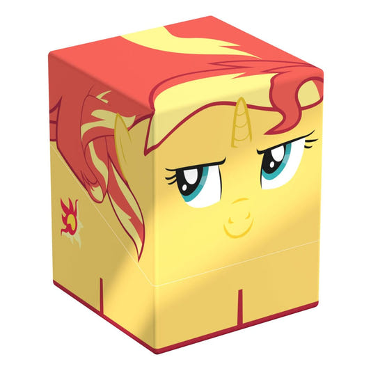 Squaroes My Little Pony Sunset Shimmer deck box, yellow face and red and gold mane, front corner view angled left