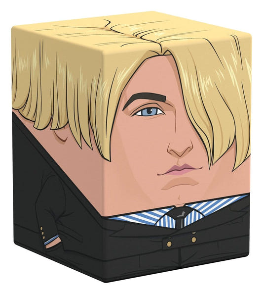 Squaroes One Piece Sanji deck box, blond fringe and black suit, front corner view angled left