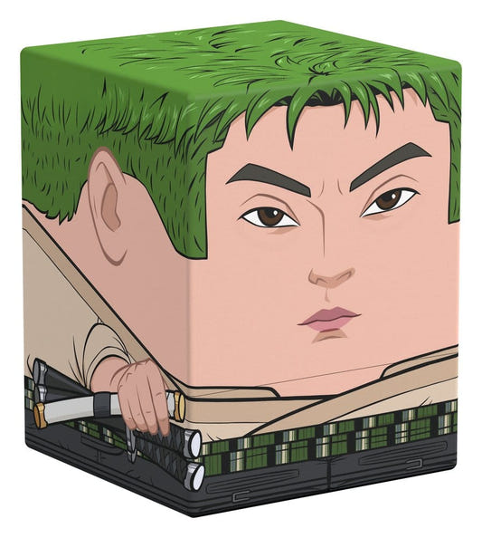 Squaroes One Piece Roronoa Zoro deck box, green hair and swords, front corner view angled left