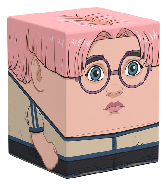 Squaroes One Piece Koby deck box, pink hair and round glasses, front corner view angled left