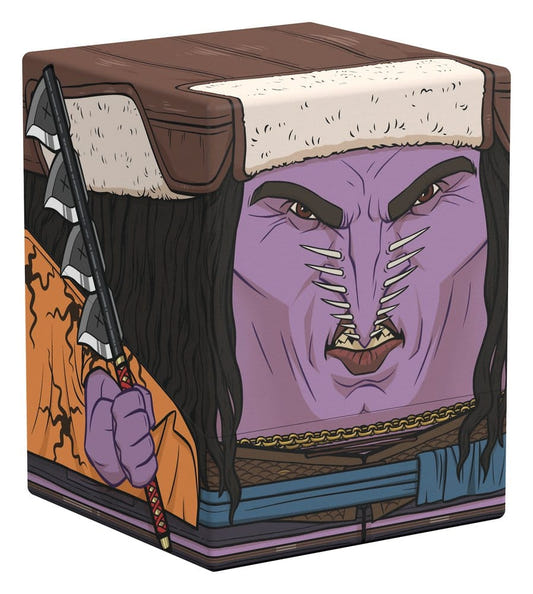 Squaroes One Piece Arlong deck box, purple face and saw-tooth nose, front corner view angled left