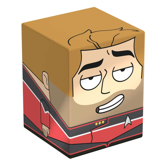 Squaroes Star Trek: Lower Decks Jack Ransom ST006 card box, front and left side view with smug grin and red uniform