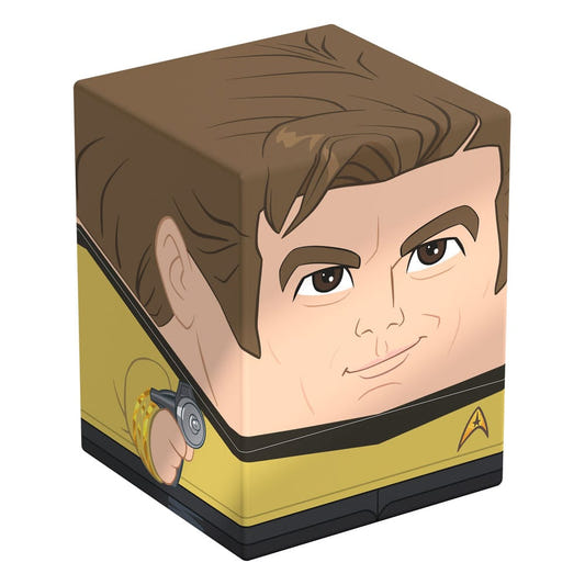 Squaroes Star Trek Captain Kirk ST010 card box, front and left side view with gold command tunic