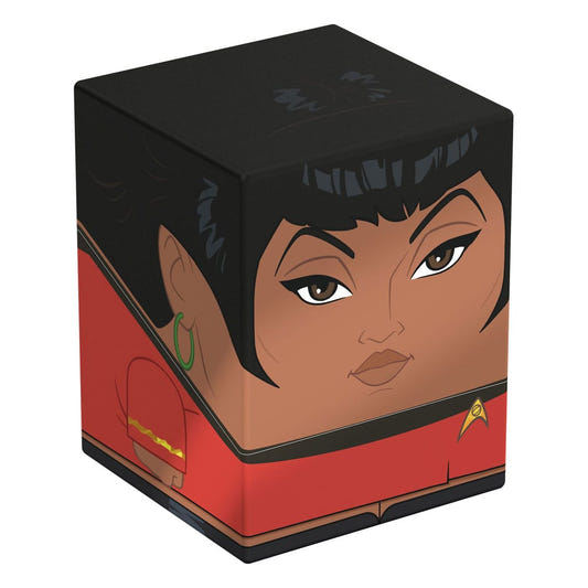 Squaroes Star Trek Uhura ST012 card box, front and left side view with hoop earring and red tunic