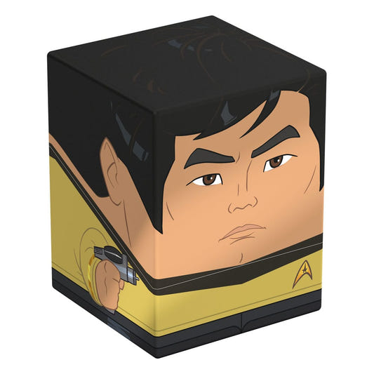 Squaroes Star Trek Sulu ST015 card box, front and left side view with gold tunic