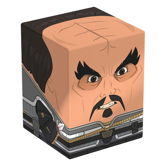 Squaroes Star Trek Klingon ST017 card box, front and left side view with moustache and grey tunic with gold sash