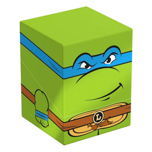 Squaroes TMNT Leonardo NT006 card box, front and left side view with blue mask and L belt buckle