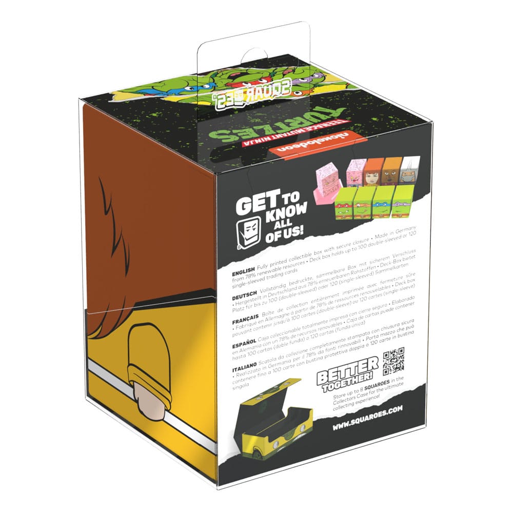Squaroes TMNT April NT009 card box, in retail packaging, back view with info panel