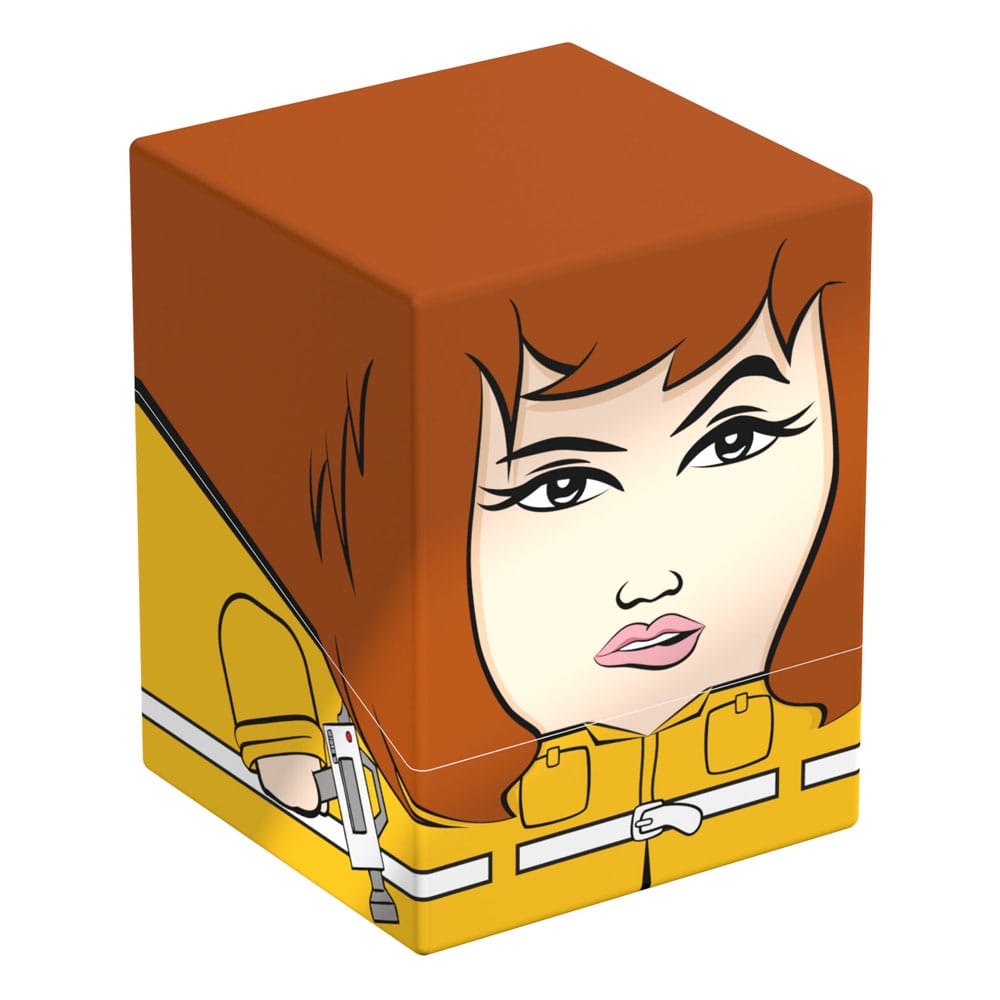 Squaroes TMNT April NT009 card box, front and left side view with red hair and yellow jumpsuit