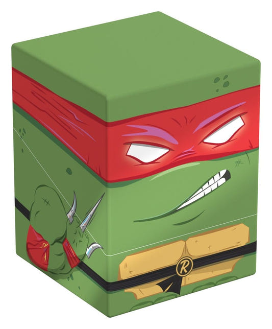 Squaroes TMNT Action Mode Raphael NT016 card box, front and left side view with red mask and sai