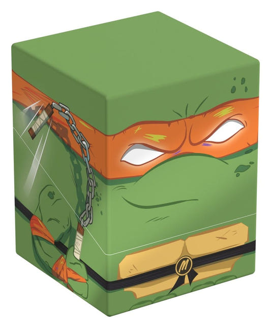 Squaroes TMNT Action Mode Michelangelo NT017 card box, front and left side view with orange mask and nunchaku