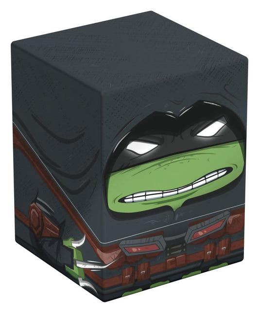 Squaroes TMNT Ronin NT018 card box, front and left side view with dark hood and green face
