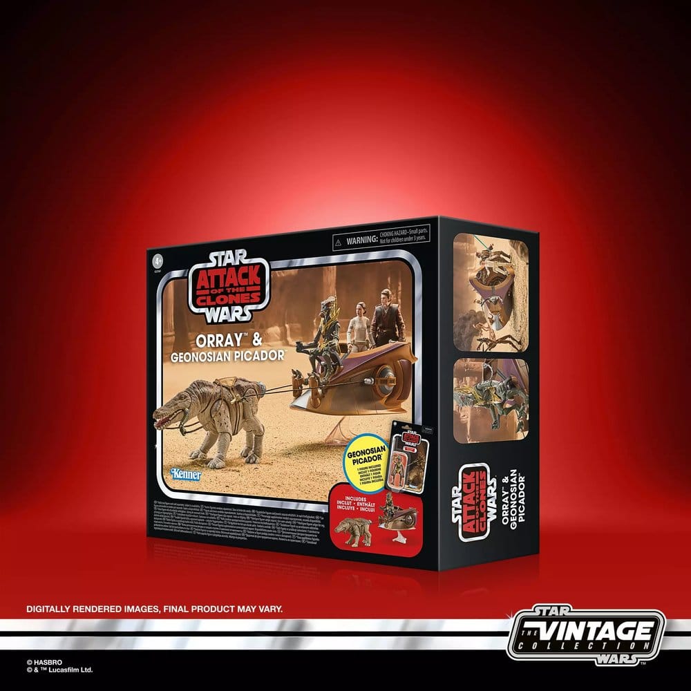Angled view of the Orray and Geonosian Picador Vintage Collection box by Hasbro