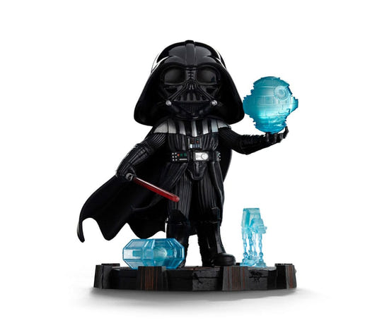 Iron Studios Star Wars Mini Co. Darth Vader figure holding a blue hologram with red lightsaber