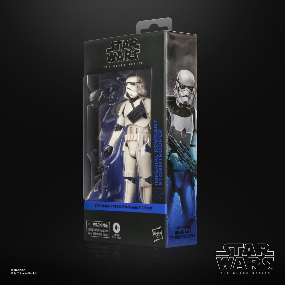 Star Wars Black Series Imperial Remnant Stormtrooper box, angled view with side art