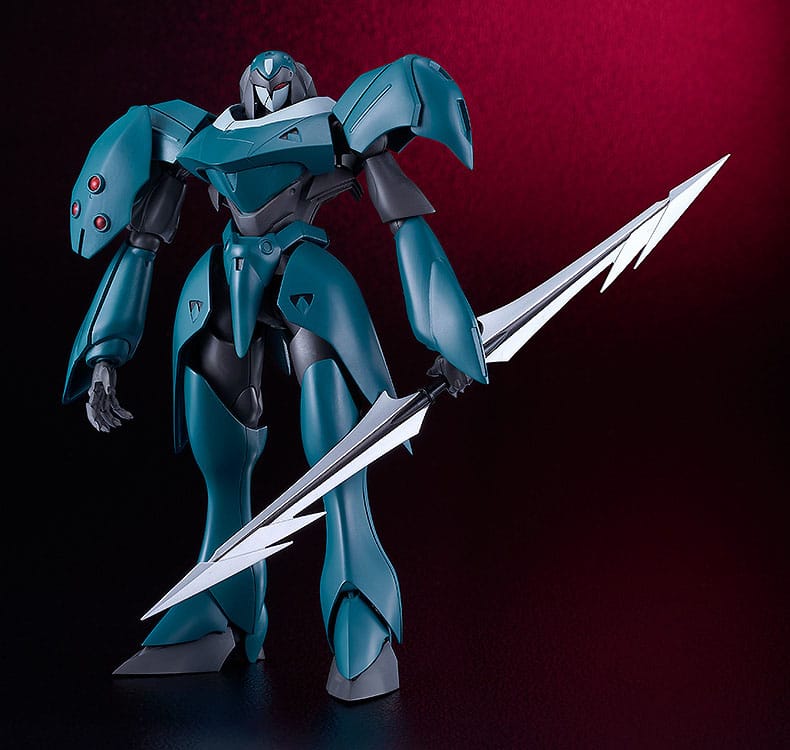 Tekkaman Dagger Moderoid model kit holding his jagged lance, front view