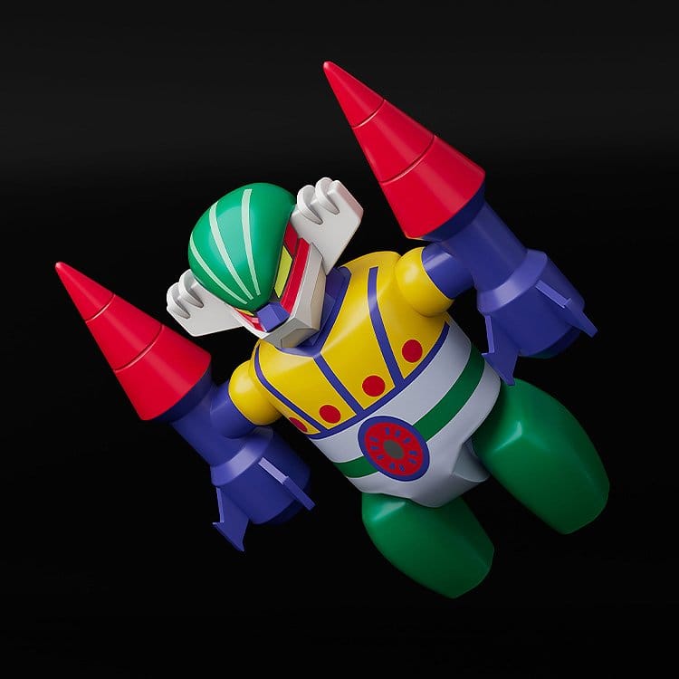 Brickroid Steel Jeeg in flying pose firing red Mach Drill arms