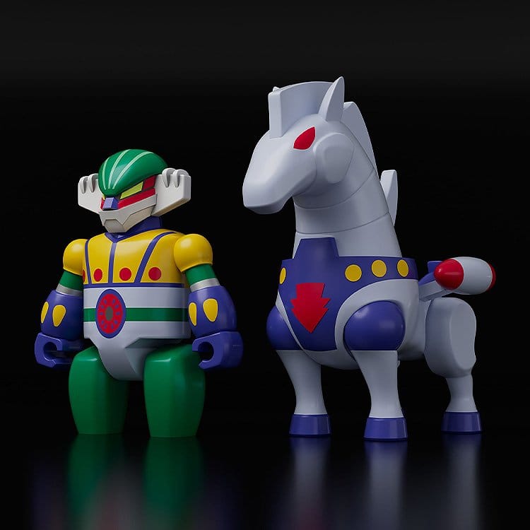 Brickroid Steel Jeeg and Pantheroid standing together, three-quarter view