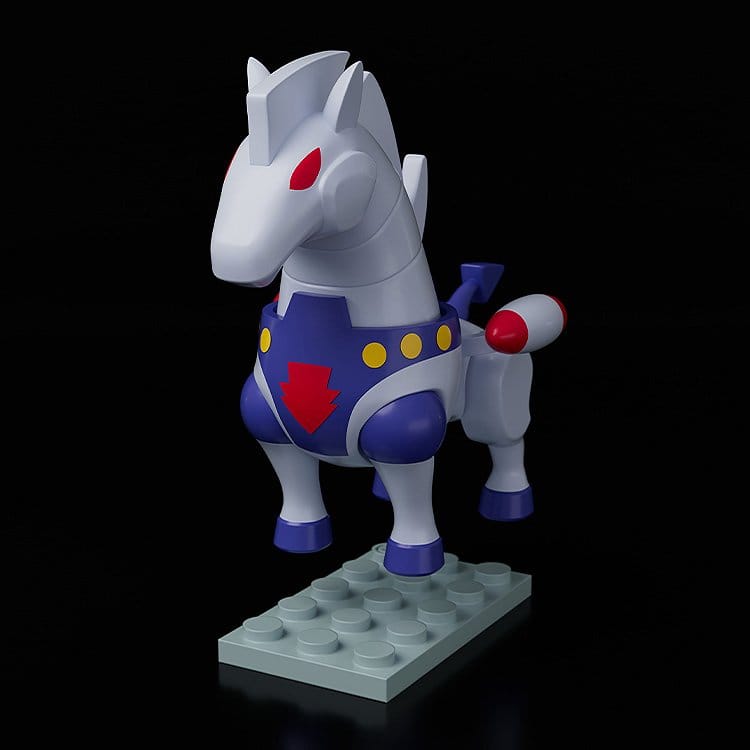 Brickroid Pantheroid horse figure standing on a grey block display base
