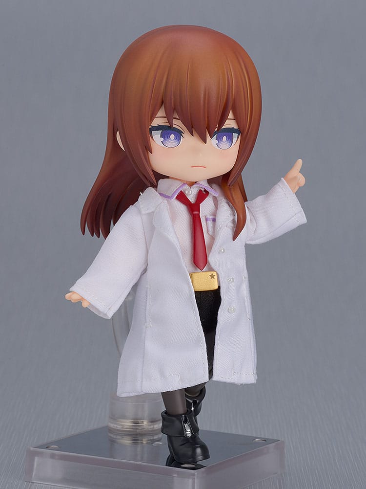 Kurisu Makise Nendoroid Doll pointing a finger upwards in her lab coat