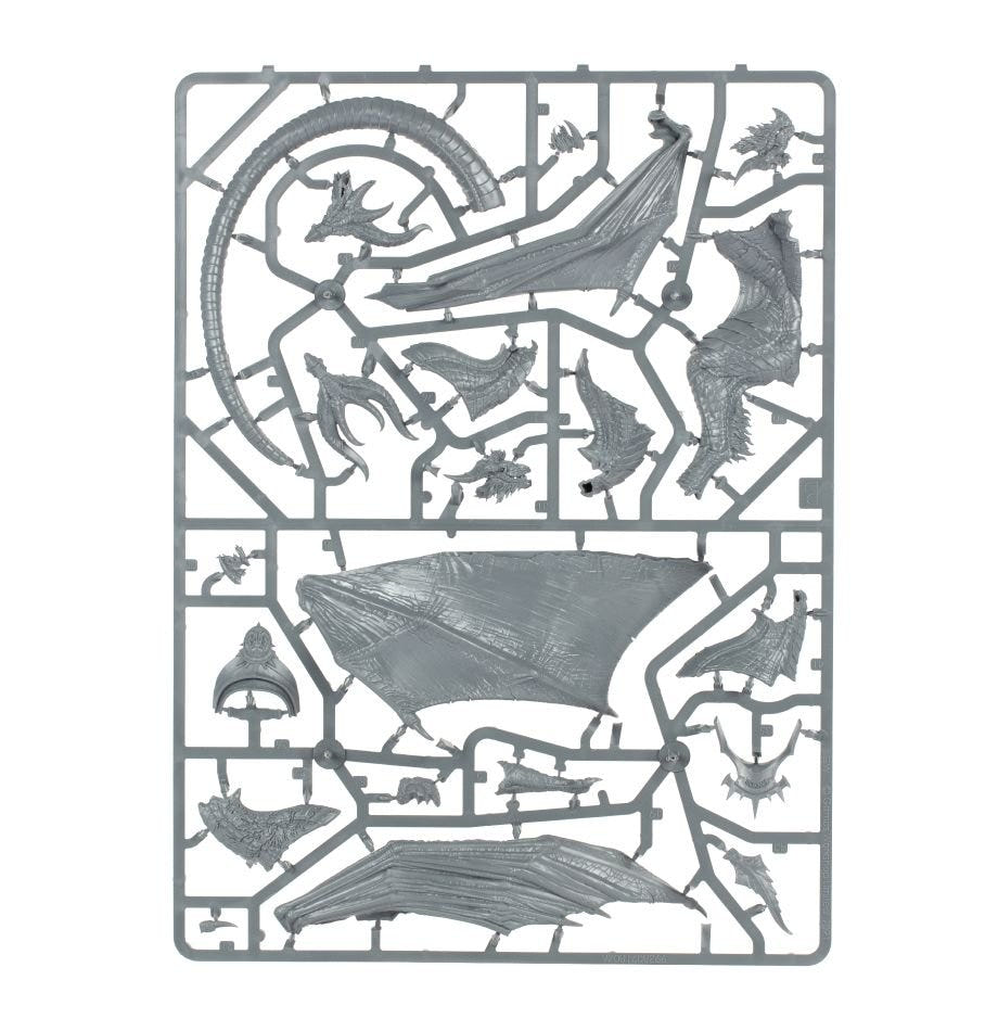 Krondys, Son of Dracothian unpainted plastic sprue, frame 2 of 3, with tail and wing sections