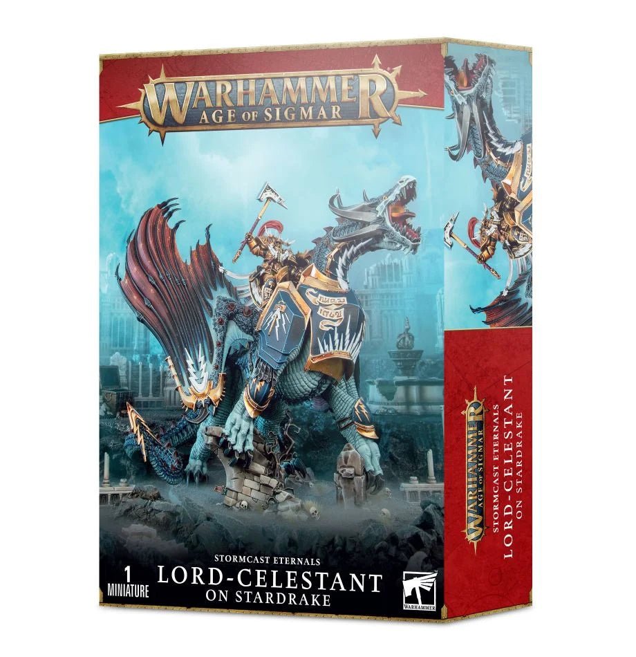 Warhammer Age of Sigmar Stormcast Eternals Lord-Celestant on Stardrake box front, Games Workshop