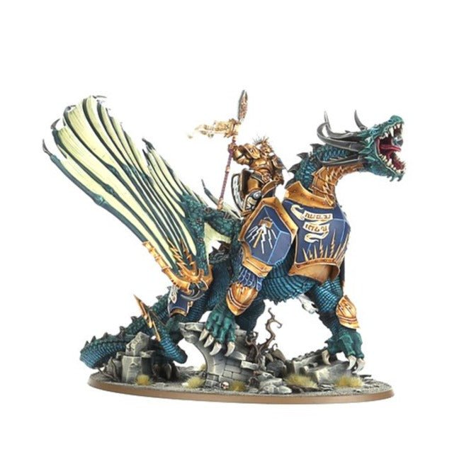 Painted Lord-Celestant on Stardrake with pale wings and teal scales, alternative colour scheme