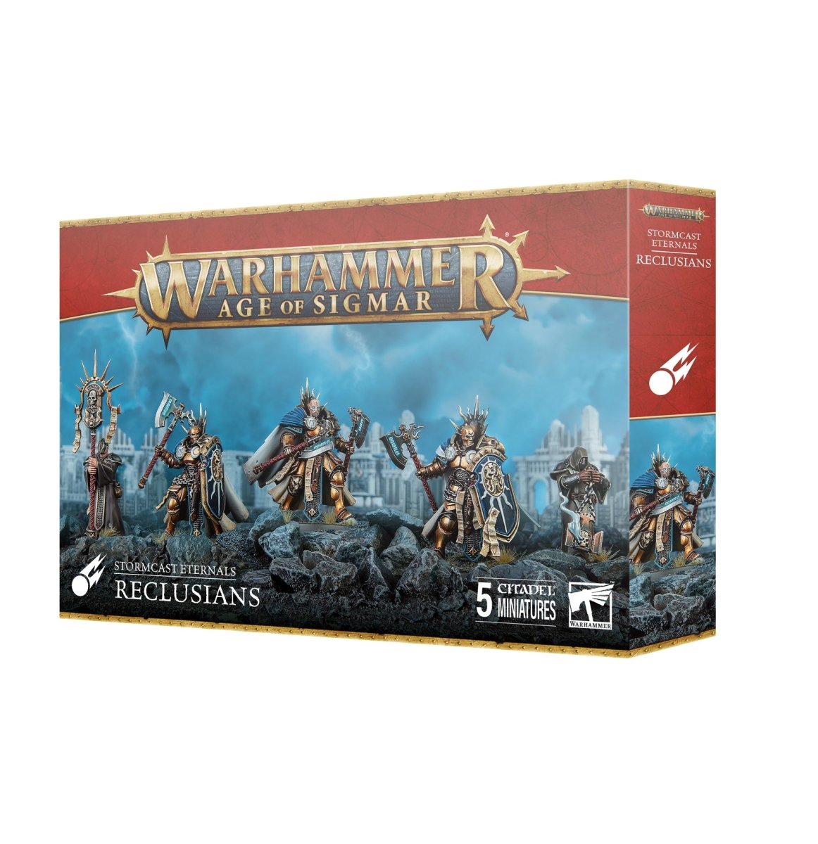 Warhammer Age of Sigmar Stormcast Eternals Reclusians box front, five Citadel miniatures