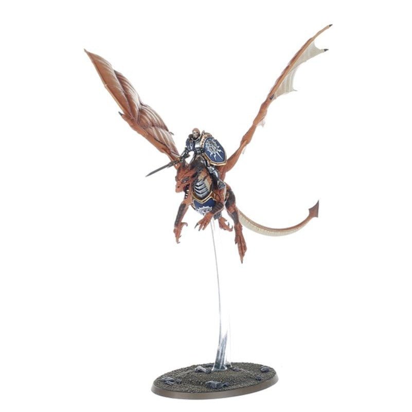 Painted Stormdrake Guard on a red-winged drake, front view, Stormcast Eternals