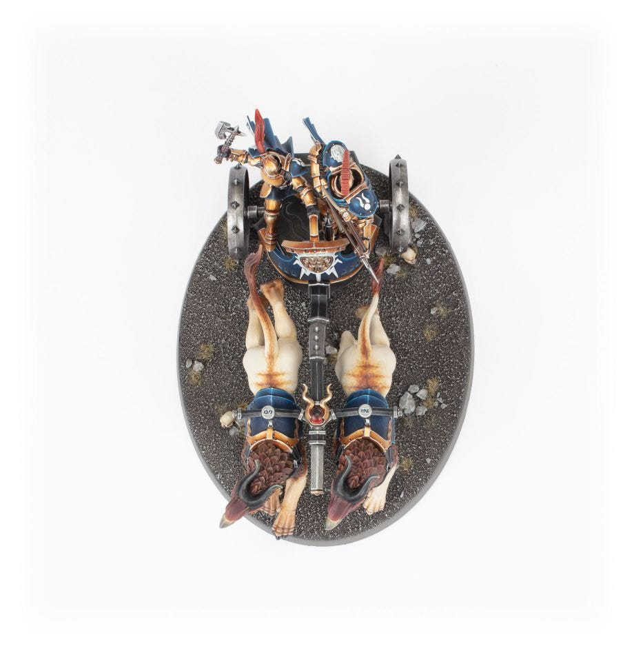 Stormcast Eternals Stormstrike Chariot top-down view of the chariot and gryph-chargers
