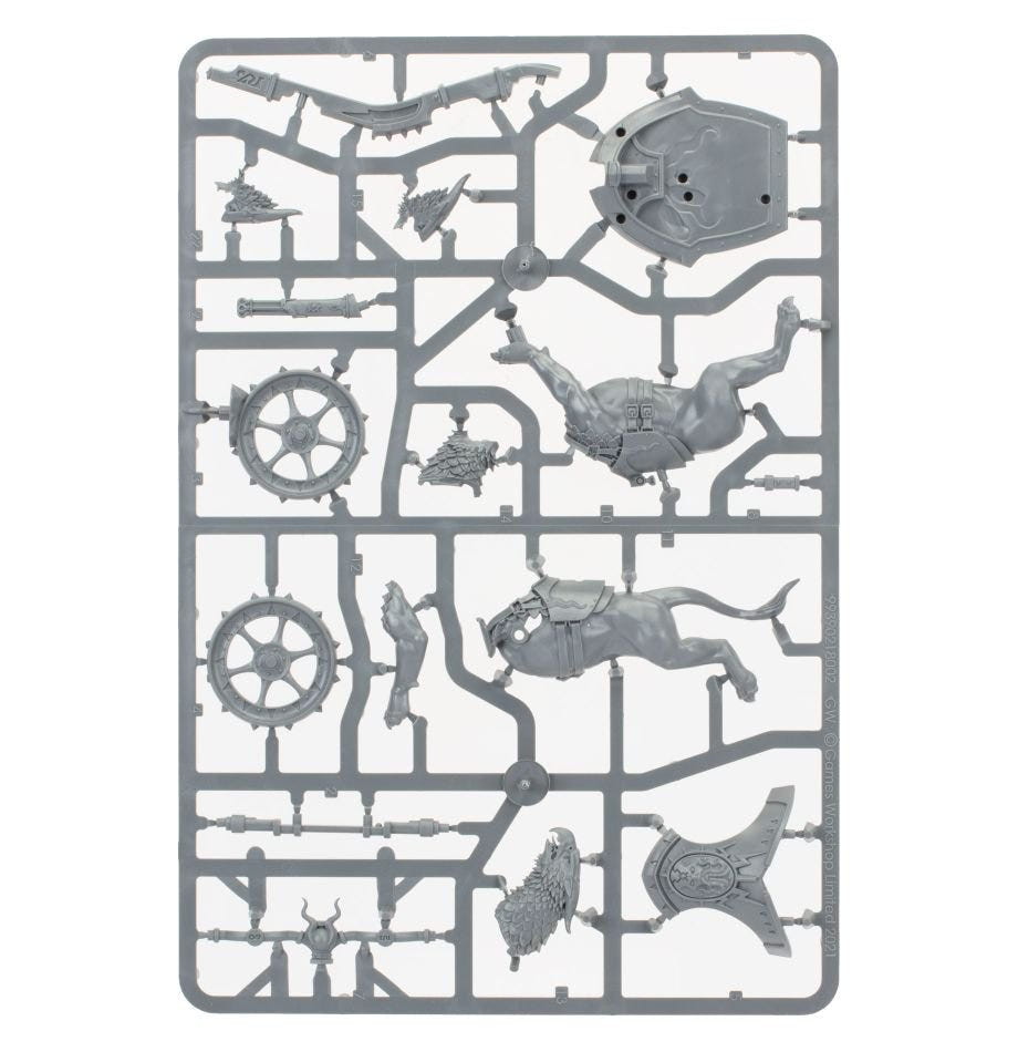 Stormcast Eternals Stormstrike Chariot unpainted plastic sprue, frame 1 of 2