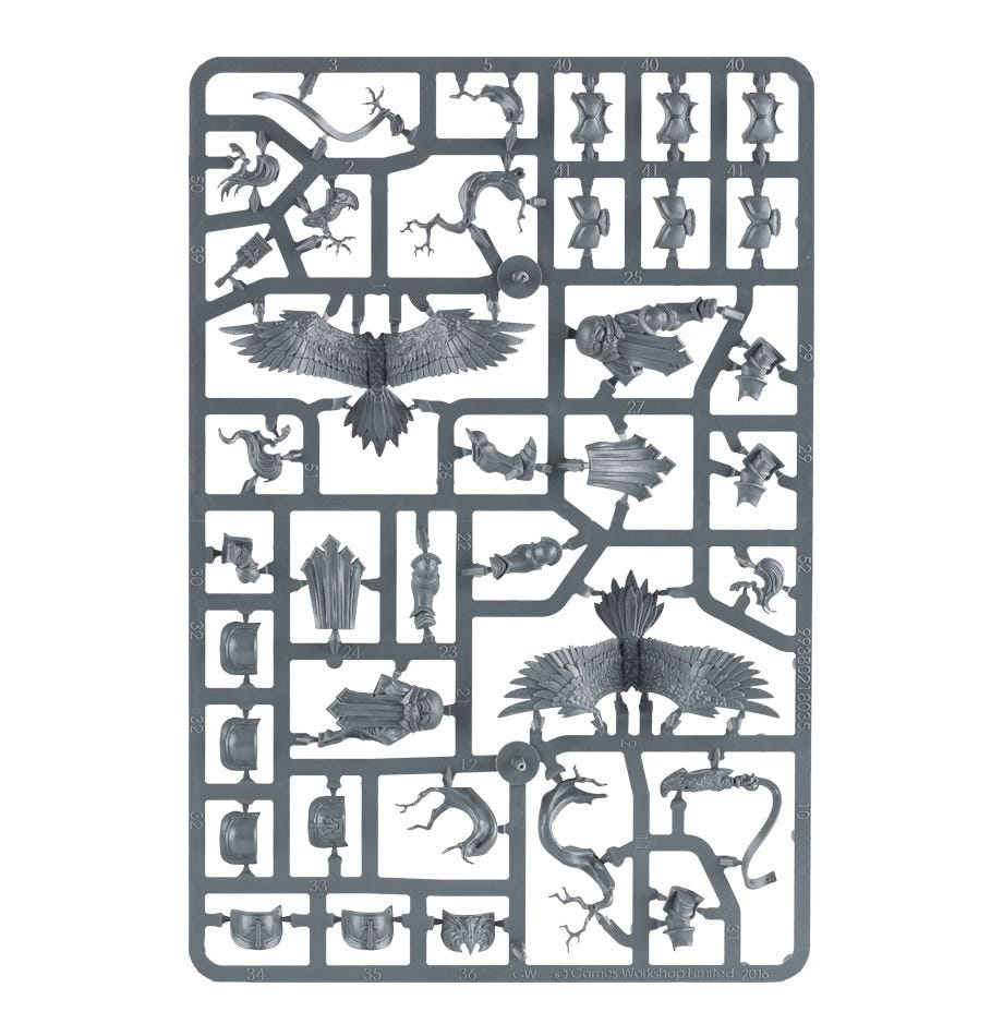Stormcast Eternals Vanguard-Raptors unpainted grey plastic sprue, frame 1 of 2