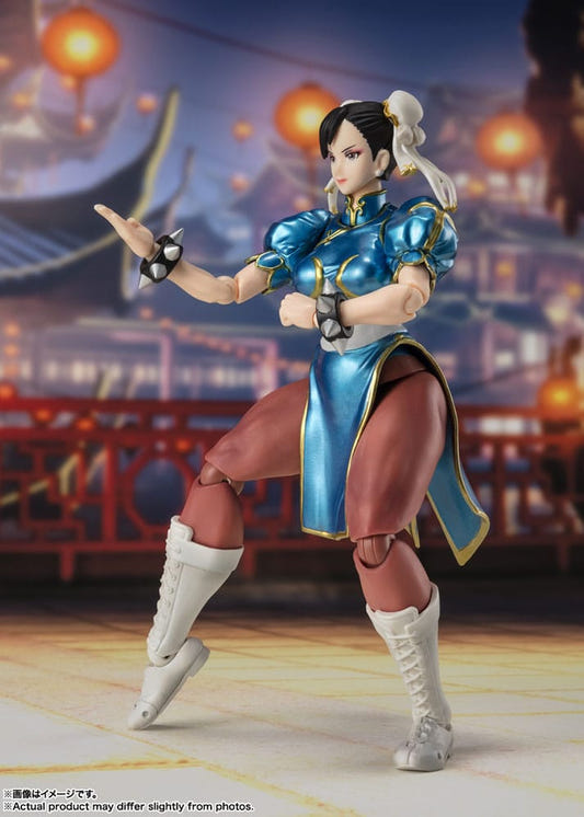 Street Fighter S.H.Figuarts Chun-Li Outfit 2 figure in blue qipao, in a fighting stance