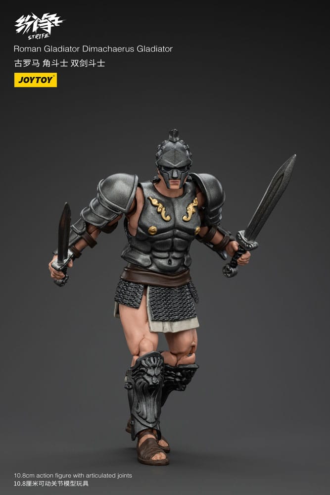 JoyToy Strife 1/18 Roman Dimachaerus Gladiator figure, fighting stance with curved swords